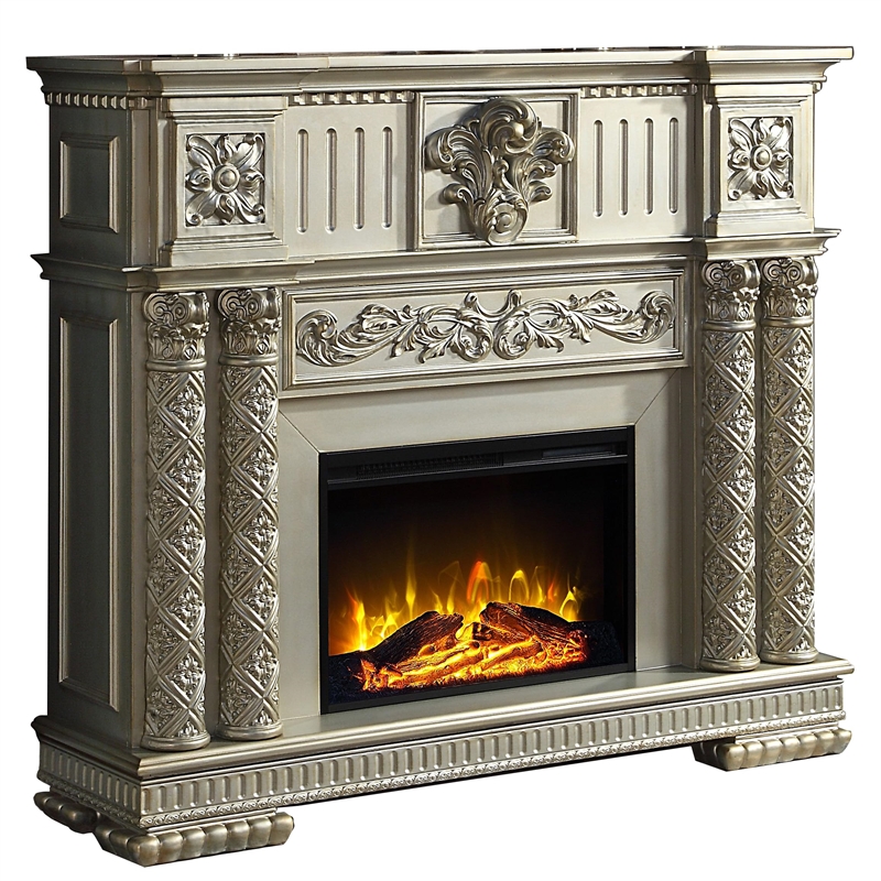 Bowery Hill Transitional Wooden/Glass Fireplace in Gold Patina