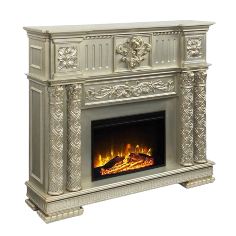 Bowery Hill Transitional Wooden/Glass Fireplace in Gold Patina