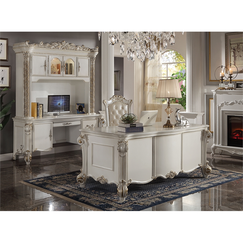Bowery Hill Transitional Wooden Executive Writing Desk in Antique Pearl