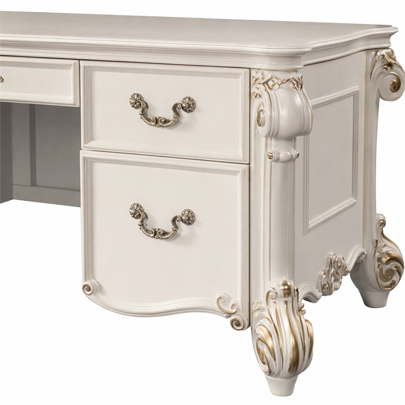 Bowery Hill Transitional Wooden Executive Writing Desk in Antique Pearl