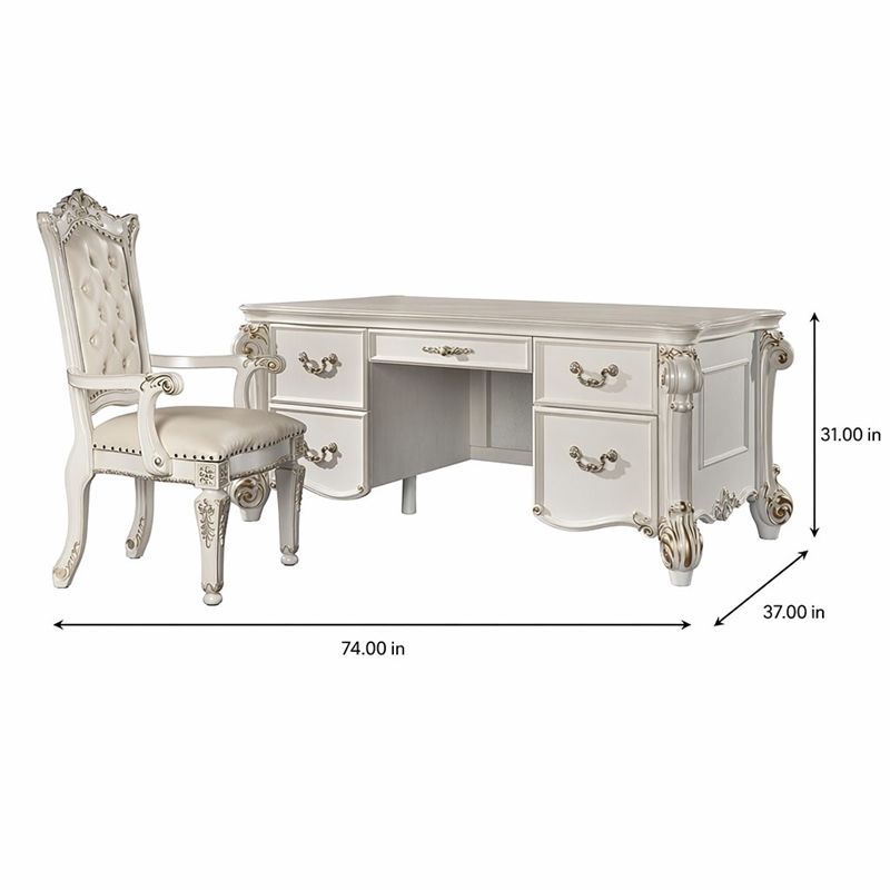 Bowery Hill Transitional Wooden Executive Writing Desk in Antique Pearl
