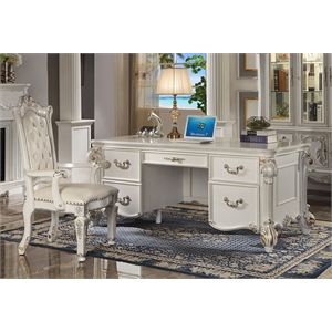 Bowery Hill Transitional Wooden Executive Writing Desk in Antique Pearl