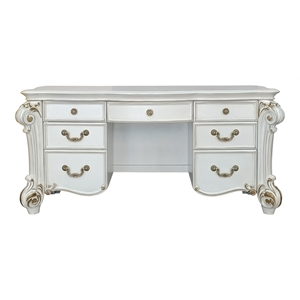 Bowery Hill Transitional Wood Vanity Desk in Beige and Antique Pearl