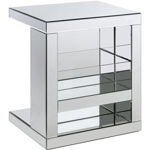 Bowery Hill Glass Accent Table with Magazine Rack and Mirrored Finish