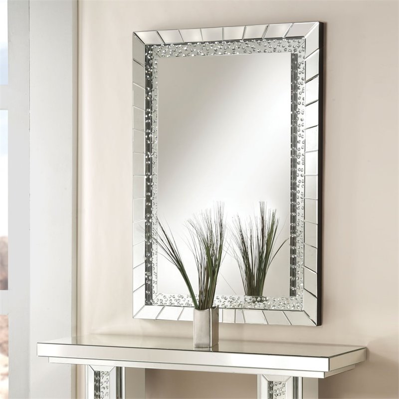 Bowery Hill Beveled Wall Mirror with Faux Crystal Trim