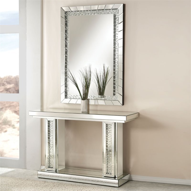 Bowery Hill Beveled Wall Mirror with Faux Crystal Trim