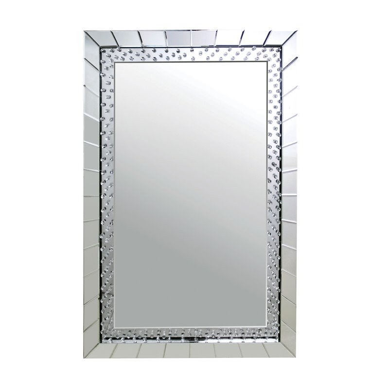 Bowery Hill Beveled Wall Mirror with Faux Crystal Trim