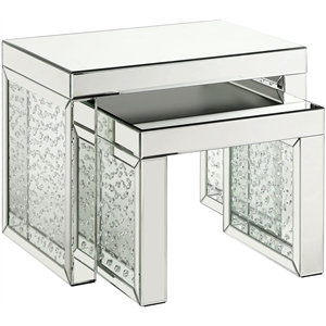 Bowery Hill Glass Top Accent Table with Mirrored Crystal Base