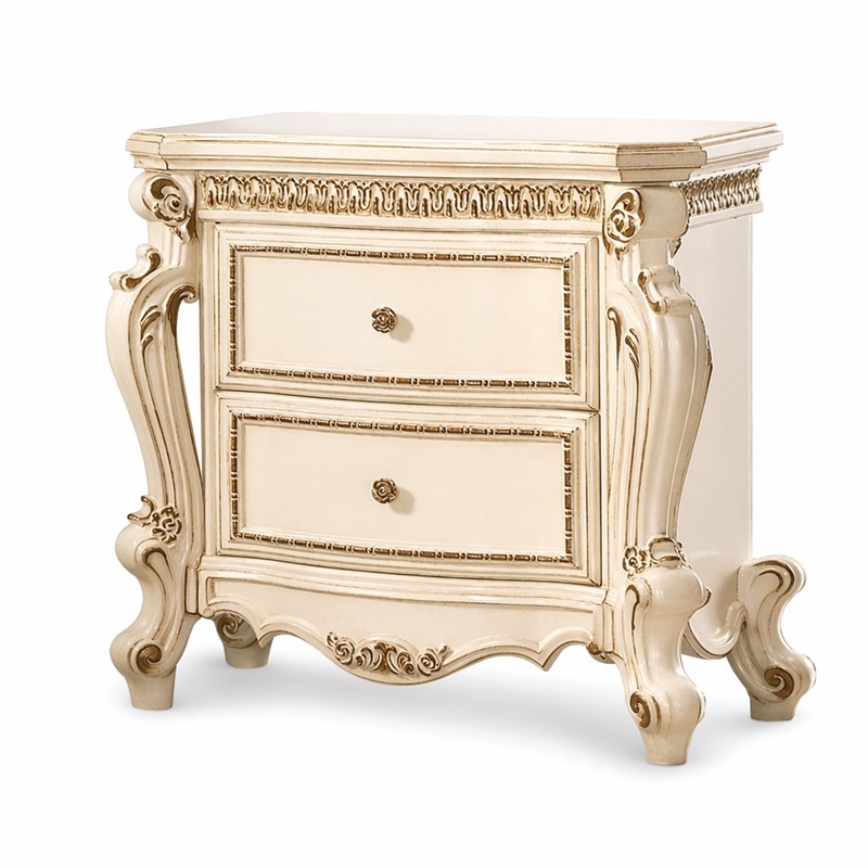Bowery Hill Nightstand with 2 Drawers and Antique Pearl Finish