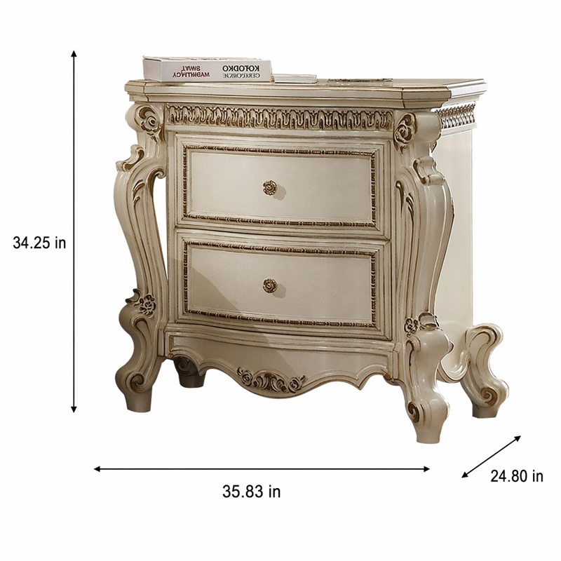 Bowery Hill Nightstand with 2 Drawers and Antique Pearl Finish