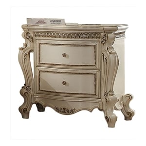 Bowery Hill Nightstand with 2 Drawers and Antique Pearl Finish
