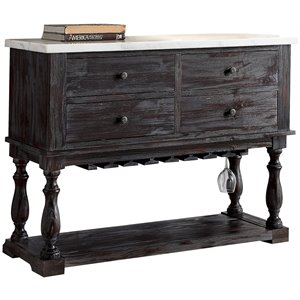 Bowery Hill 4-Drawer Marble Top Server in White and Weathered Espresso