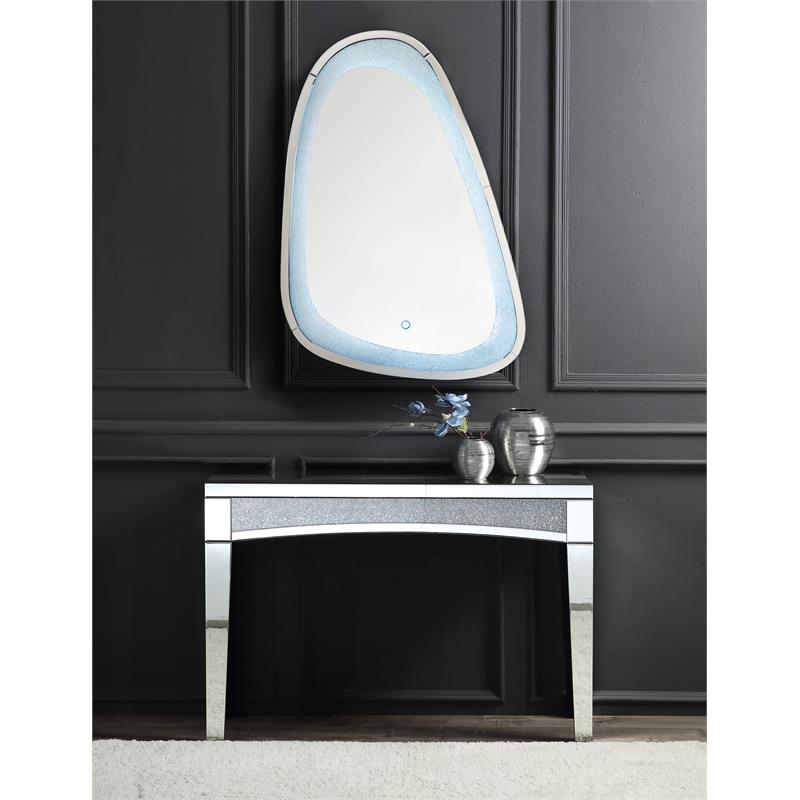 Bowery Hill Glass Wall Mirror with LED Lighting and Faux Diamonds