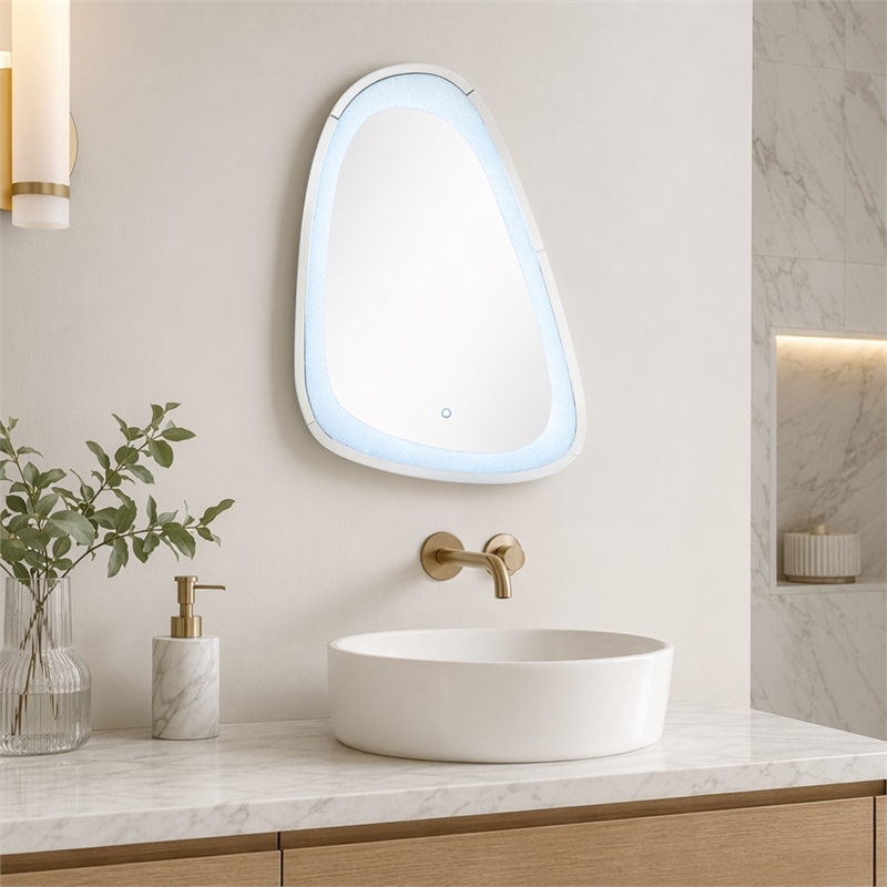 Bowery Hill Glass Wall Mirror with LED Lighting and Faux Diamonds