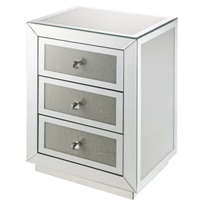 Bowery Hill 3-Drawer Glass Nightstand with Mirrored Beveled Frame