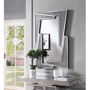 Bowery Hill Rectangular Wall Decor with Mirrored Frame and Diamonds
