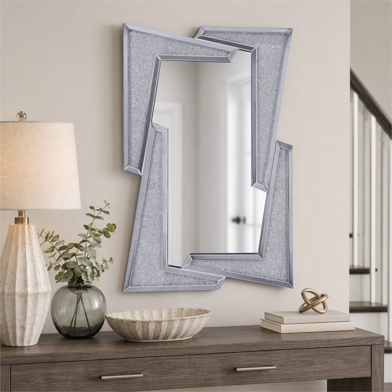 Bowery Hill Rectangular Wall Decor with Mirrored Frame and Diamonds