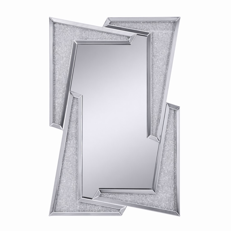 Bowery Hill Rectangular Wall Decor with Mirrored Frame and Diamonds