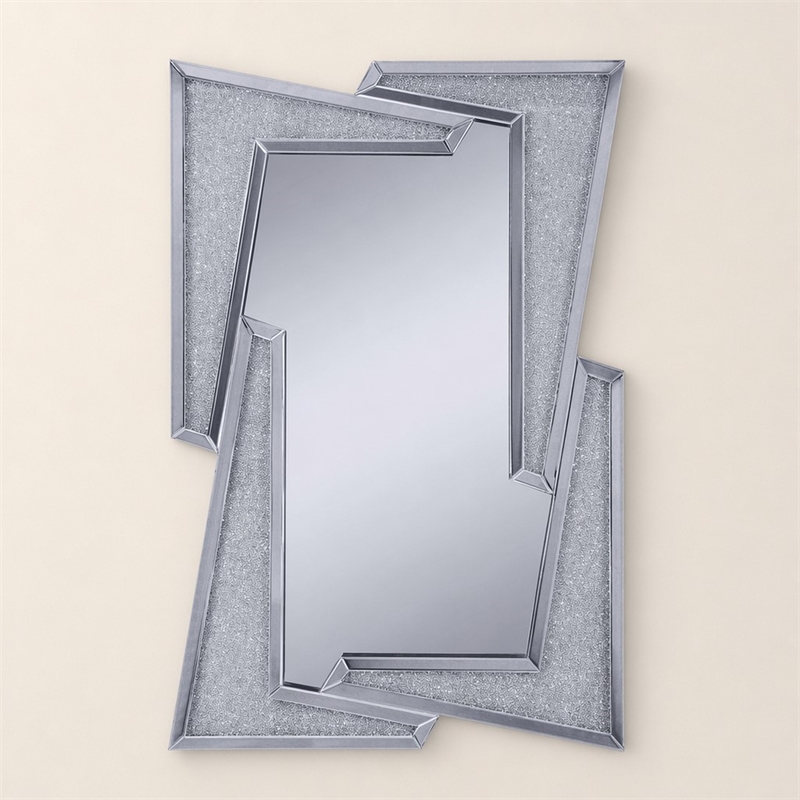 Bowery Hill Rectangular Wall Decor with Mirrored Frame and Diamonds