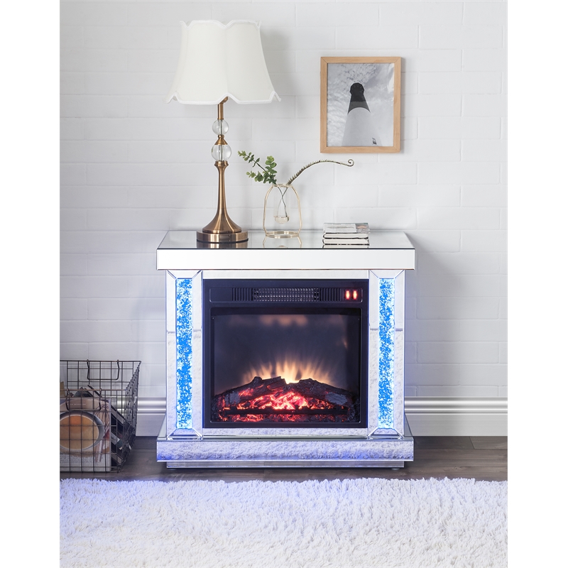 Bowery Hill LED Electric Fireplace in Mirrored and Faux Diamonds