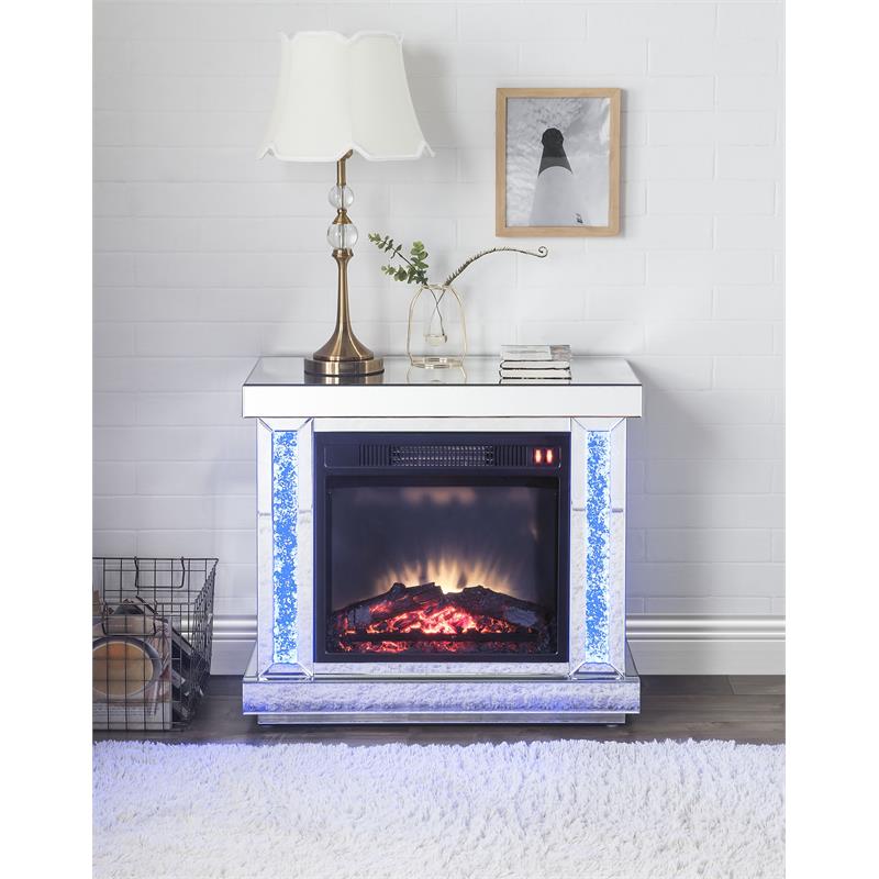 Bowery Hill LED Electric Fireplace in Mirrored and Faux Diamonds