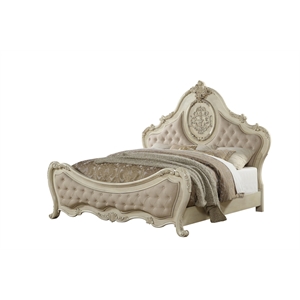 Bowery Hill Eastern King Bed in Beige Linen and Antique White