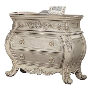 Bowery Hill 3-Drawer Wood Bombe Nightstand in Antique White