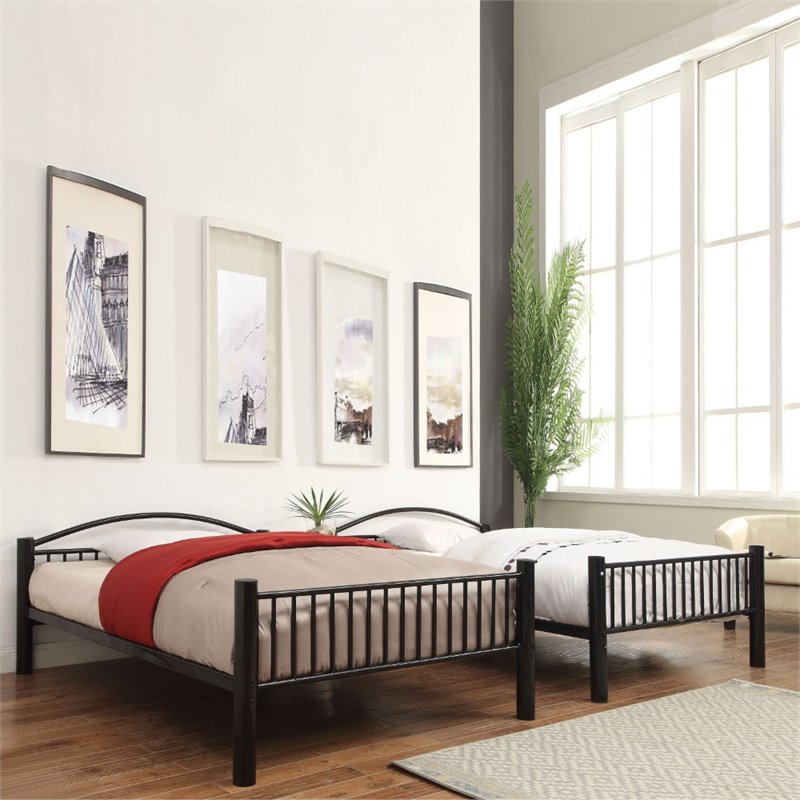 Bowery Hill Full Over Full Metal Bunk Bed with Ladder in Black