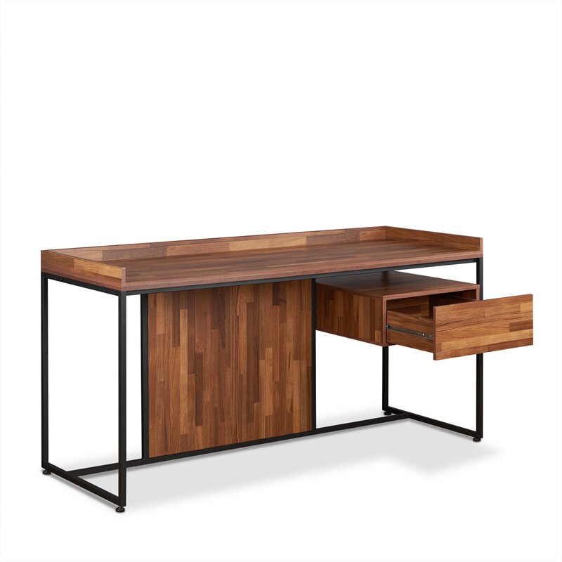 Bowery Hill Rectangular 1 Drawer Wooden Desk in Walnut and Sandy Black