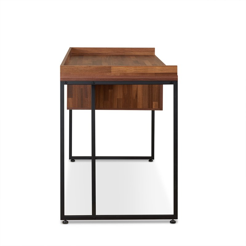 Bowery Hill Rectangular 1 Drawer Wooden Desk in Walnut and Sandy Black