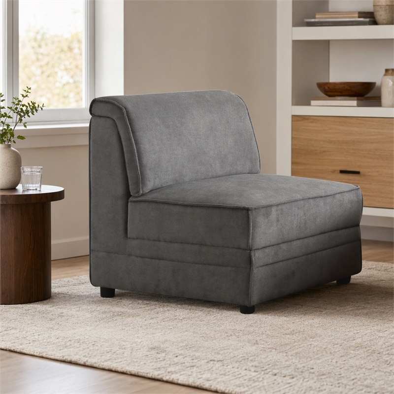 Bowery Hill Gray Velvet Armless Accent Chair with Wood Frame