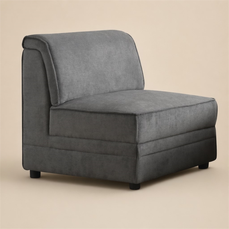 Bowery Hill Gray Velvet Armless Accent Chair with Wood Frame