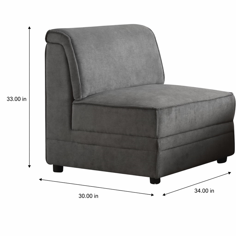Bowery Hill Gray Velvet Armless Accent Chair with Wood Frame