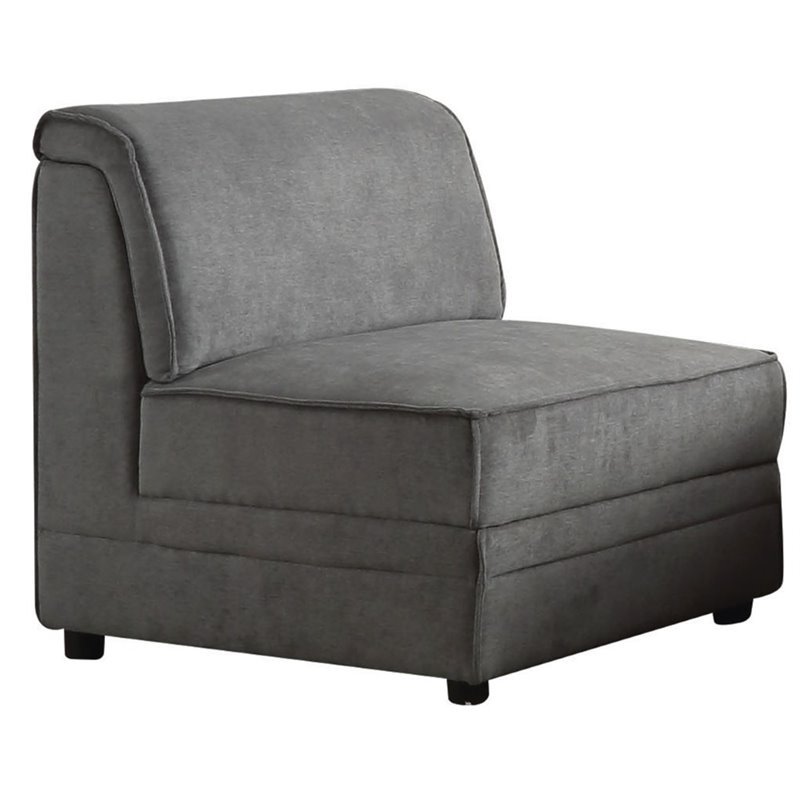 Bowery Hill Gray Velvet Armless Accent Chair with Wood Frame