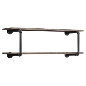 Bowery Hill 2-Tier Wall Rack with Wood & Metal in Oak & Gray