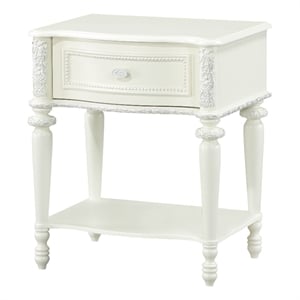 Bowery Hill Transitional 1-Drawer Nightstand in Ivory Pine Wood