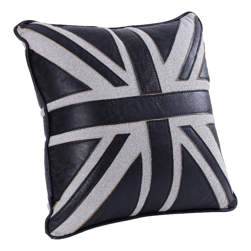 Bowery Hill Union Jack Accent Cushion Set in Black Leather/Linen