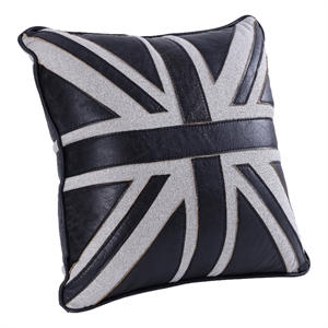 Bowery Hill Union Jack Accent Cushion Set in Black Leather/Linen