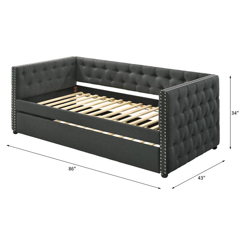 Bowery Hill Button Tufted Twin Daybed with Trundle in Gray Fabric
