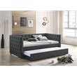 Bowery Hill Button Tufted Twin Daybed with Trundle in Gray Fabric