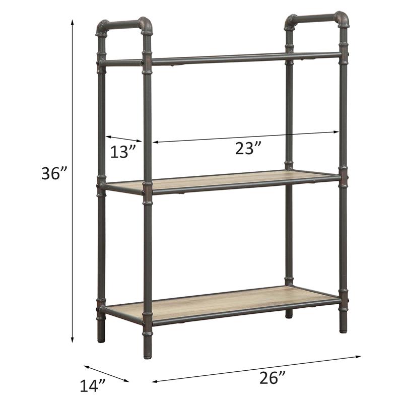 Bowery Hill 3-Tier Rectangular Bookshelf in Antique Oak and Sandy Gray