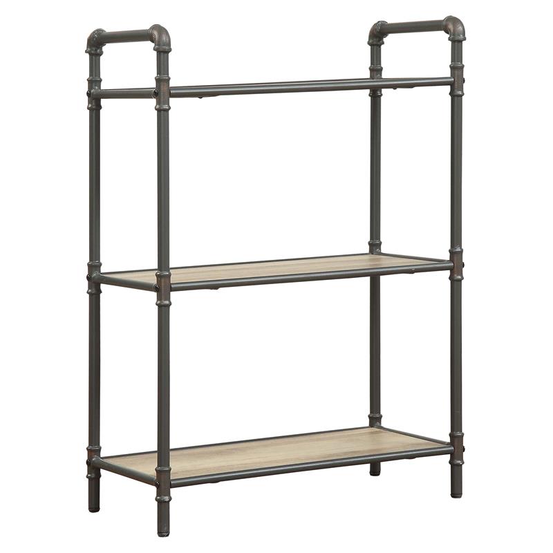 Bowery Hill 3-Tier Rectangular Bookshelf in Antique Oak and Sandy Gray