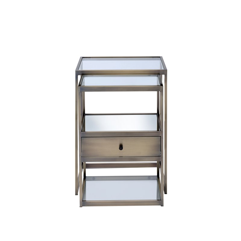 Bowery Hill 2-Piece Glass Nesting Table in Antique Brass Finish