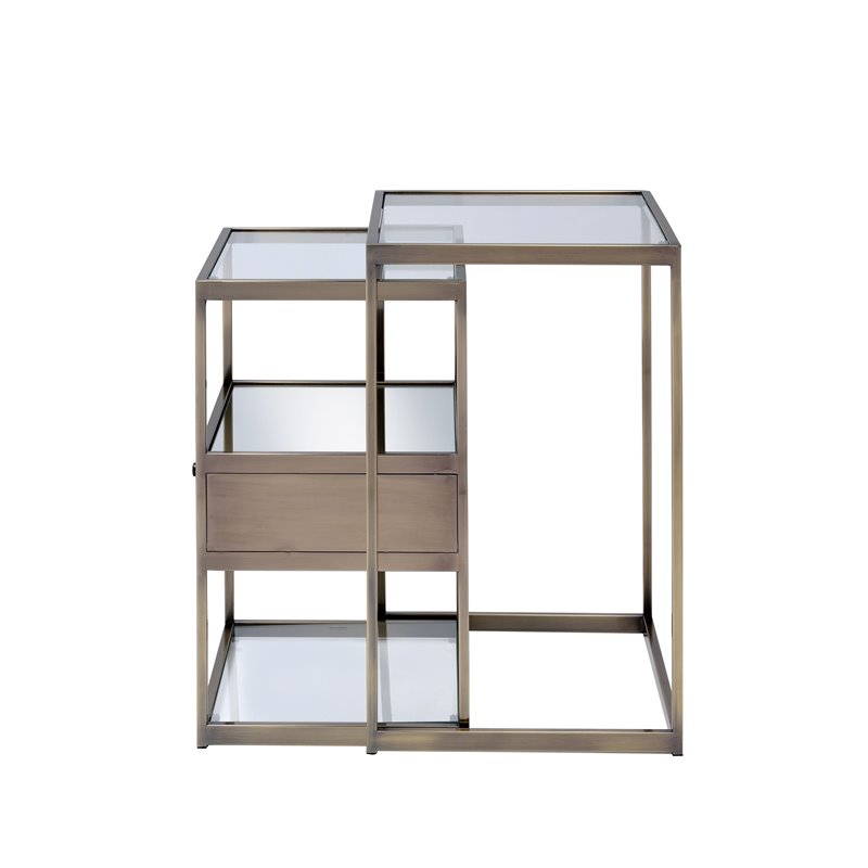 Bowery Hill 2-Piece Glass Nesting Table in Antique Brass Finish
