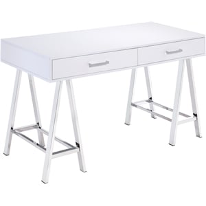 Bowery Hill Writing Desk with USB Port in White High Gloss and Chrome