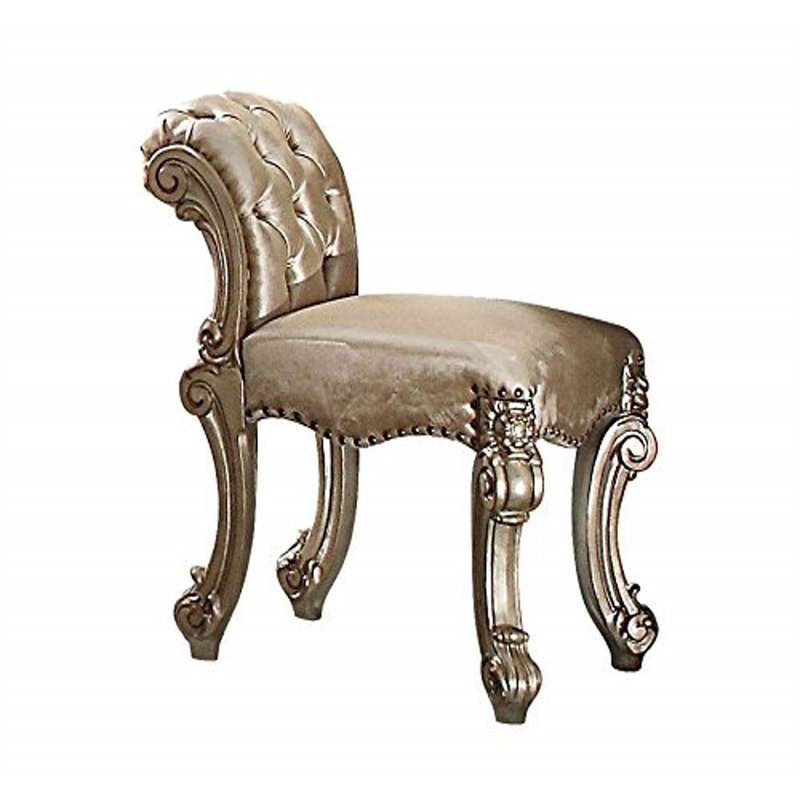Bowery Hill Vanity Stool with Gold Patina and Bone Upholstery