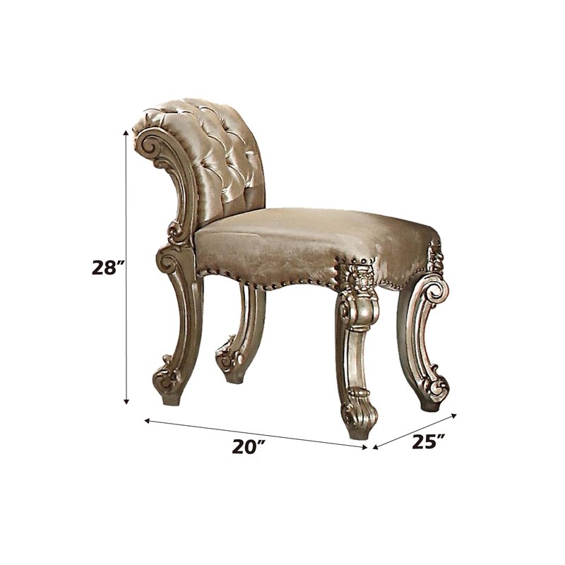 Bowery Hill Vanity Stool with Gold Patina and Bone Upholstery