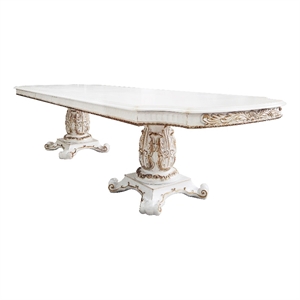 Bowery Hill Double Pedestal Dining Table in Antique Pearl Finish with Leaves