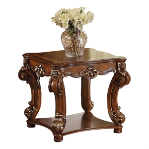 Bowery Hill Cherry Finish End Table with Scrolled Trim and Bottom Shelf