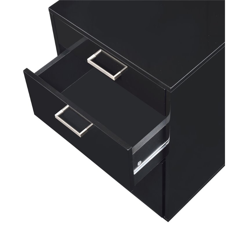 Bowery Hill Rectangular 3-Drawer Mobile File Cabinet in Glossy Black Wood